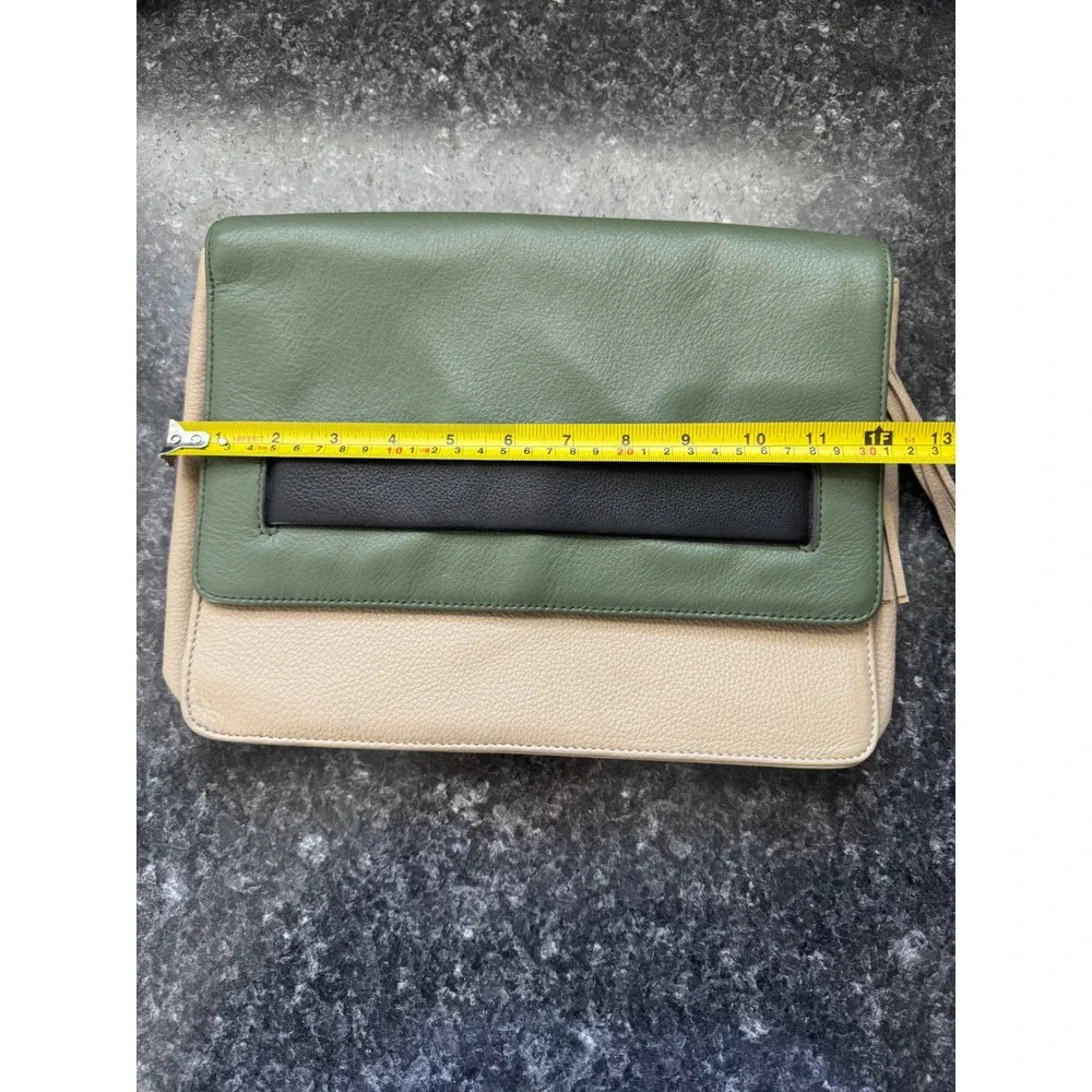 Aimee Kestenberg Pebble Leather Clutch Bag Green Beige Colorblock Tassel